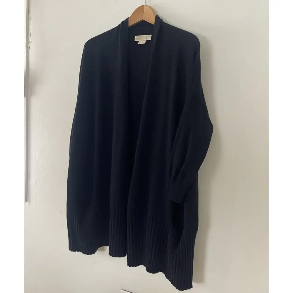 Michael Kors 100% Cashmere Navy Blue Open Cardigan Sweater 3/4 Sleeves